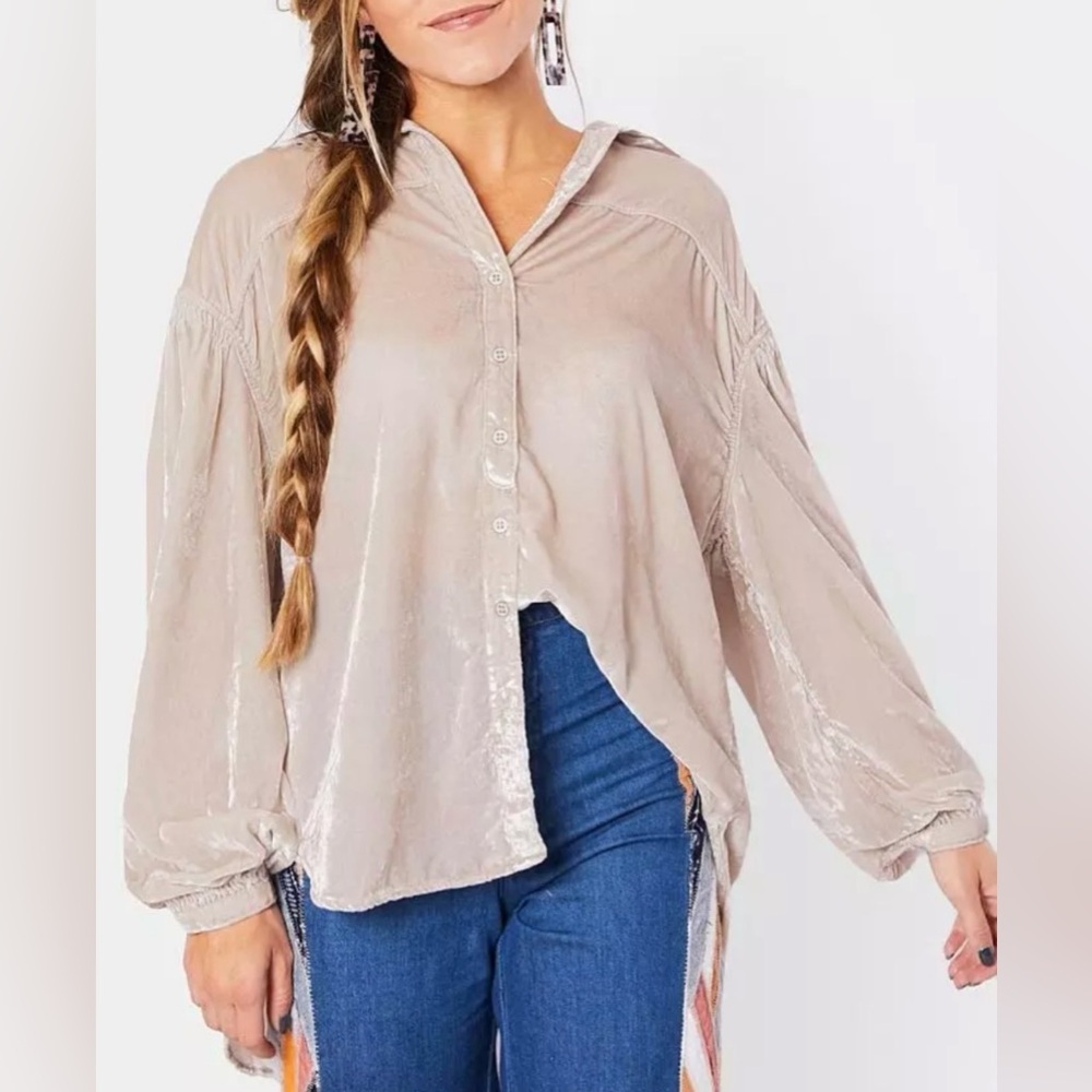 We The Free La‎ Luna Velvet Button Down Shirt Women’s Size M Oversized Boho